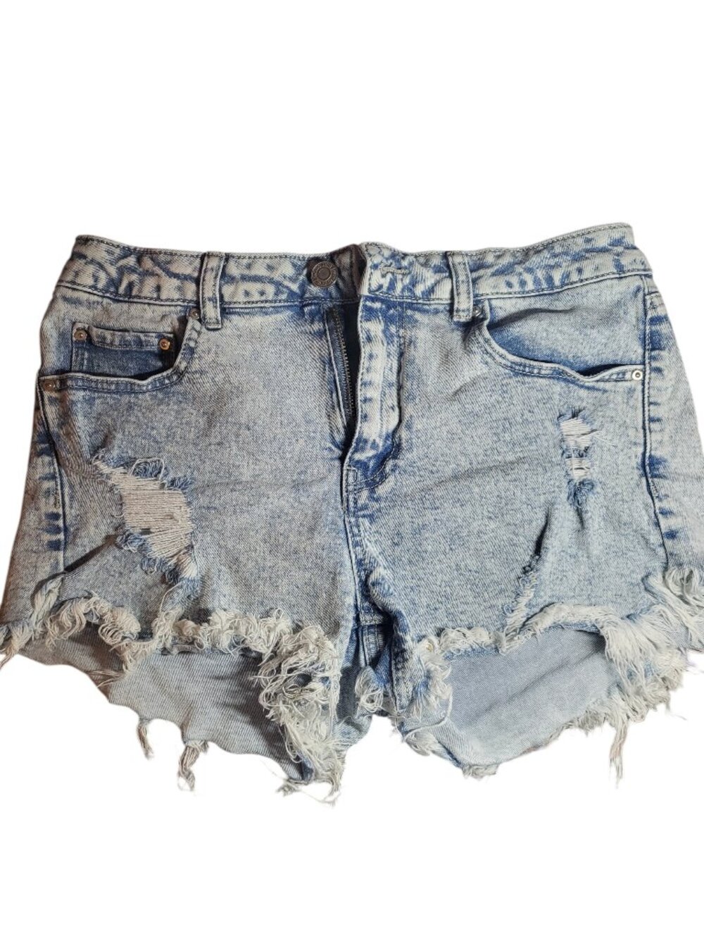 Indigo Rein Thrashed High Rise Frayed Jean Shorts